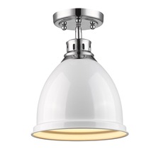 Golden 3602-FM CH-WH - Duncan Flush Mount in Chrome with a White Shade