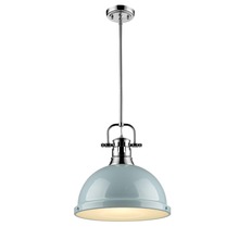 Golden 3604-L CH-SF - Duncan 1 Light Pendant with Rod in Chrome with a Seafoam Shade
