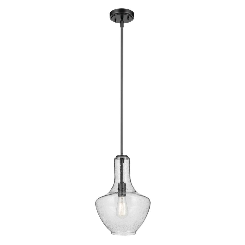 Everly 15.25" 1-Light Bell Pendant with Clear Seeded Glass in Black