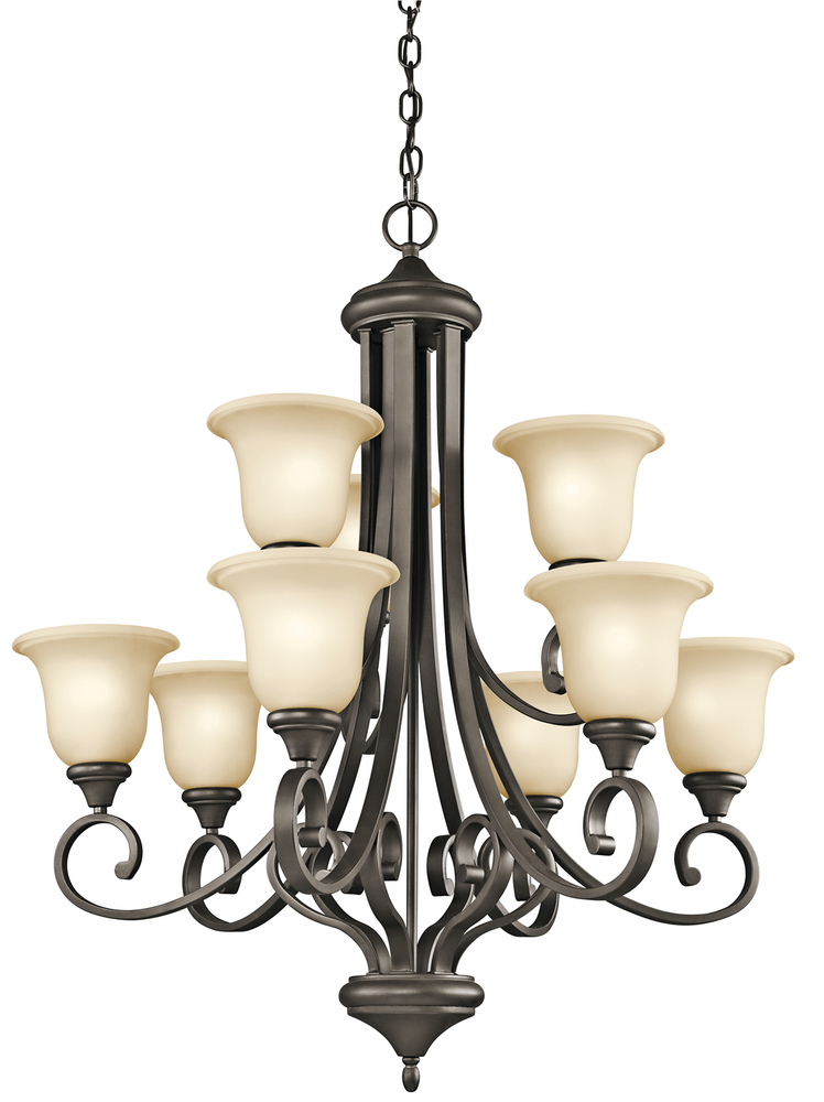 Monroe 37.75" 9 Light 2 Tier Chandelier with Light Umber Etched Glass in Olde Bronze®