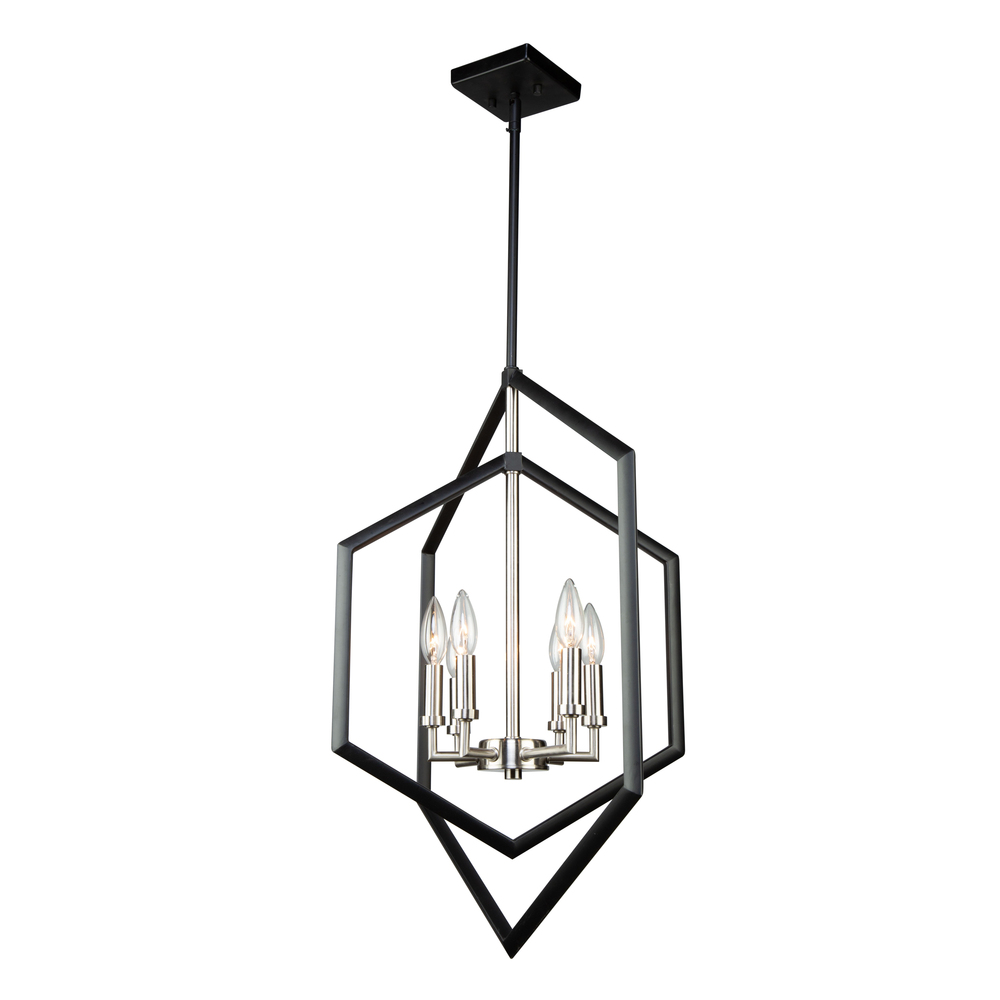 Preston 6 Light Chandelier (Semi Matte Black & Brushed Nickel)