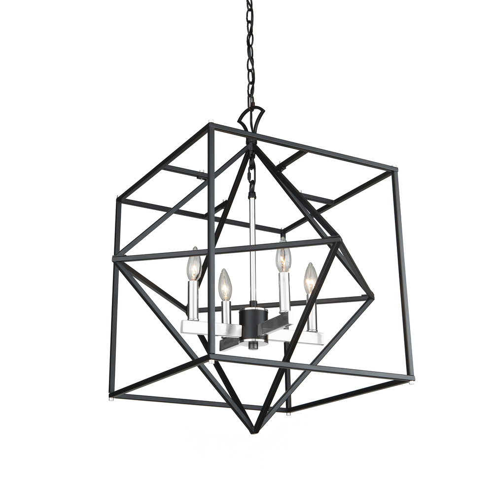 Roxton 4 Light Chandelier (Matte Black & Polished Nickel)