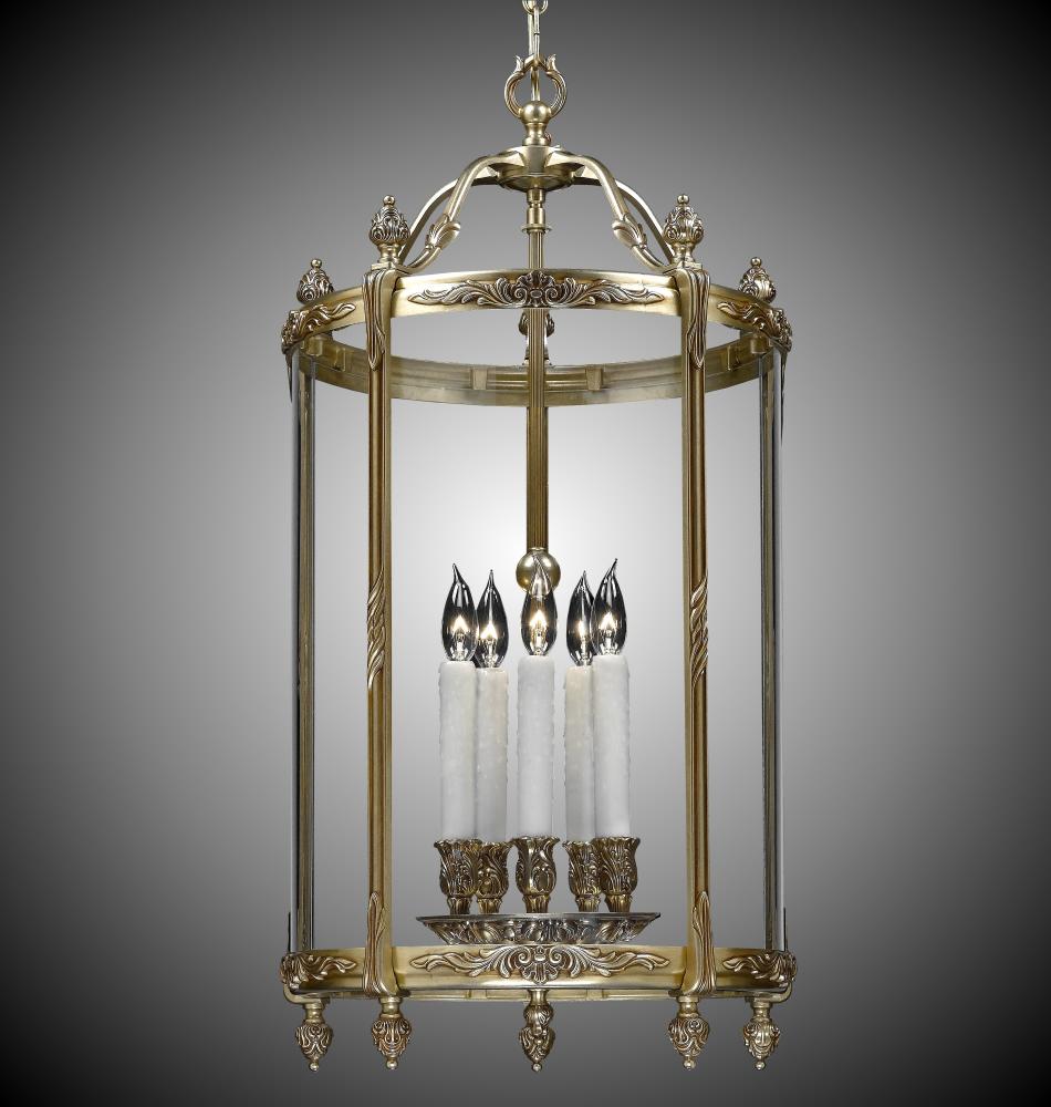 5 Light 17 inch Lantern with Clear Curved Glass