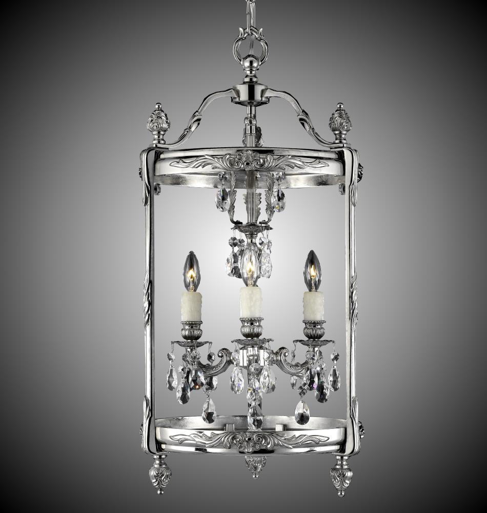 3 Light 13 inch Lantern with Clear Curved glass & Crystal