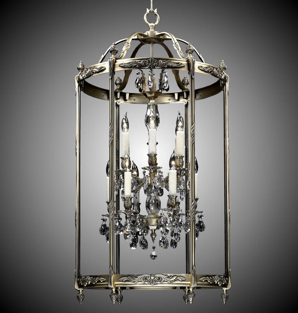 6+6 Light 24 inch Lantern with Clear Curved glass & Crystal