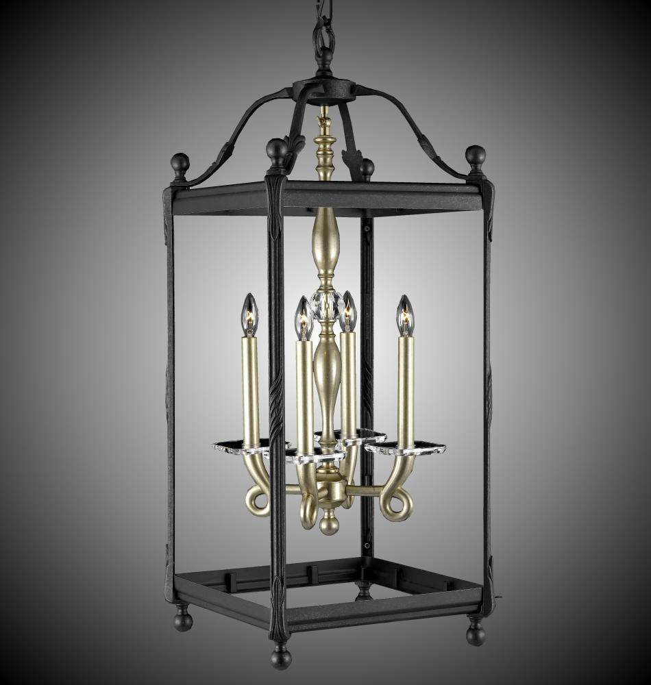 4 Light 13 inch Extended Square Lantern with Glass
