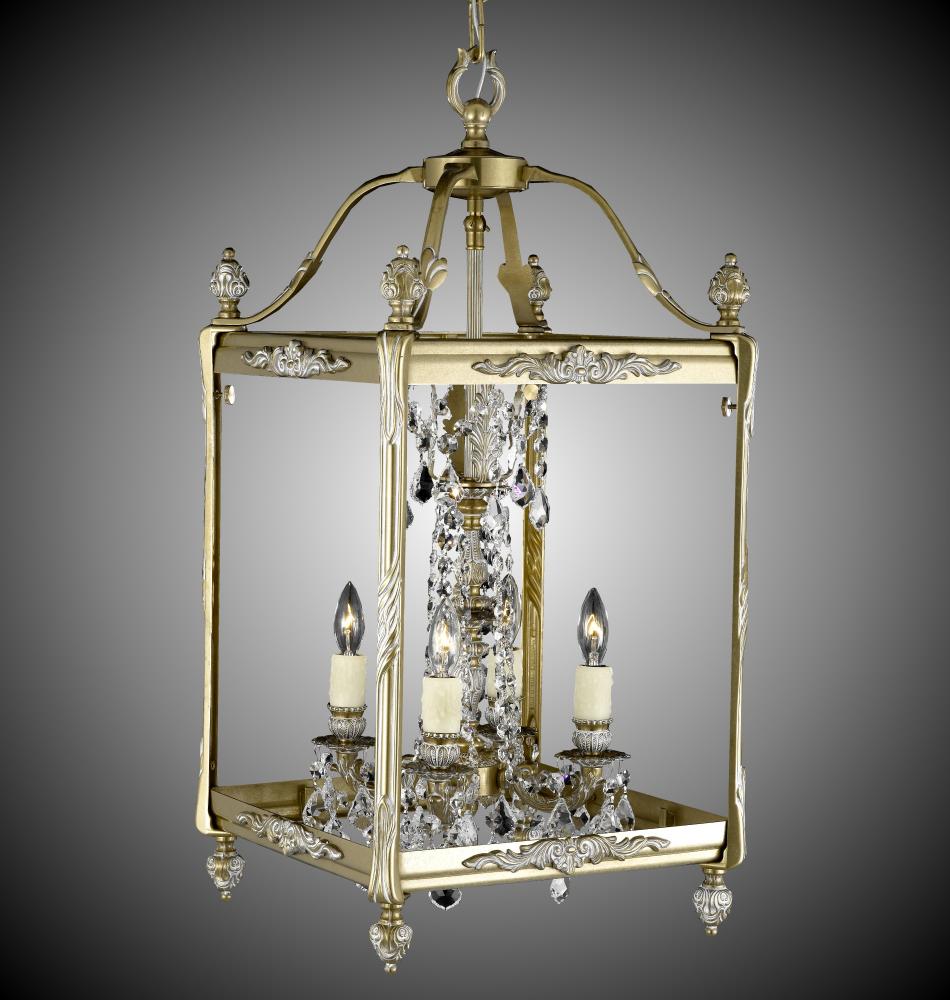 4 Light 13 inch Square Lantern with Crystal and Glass