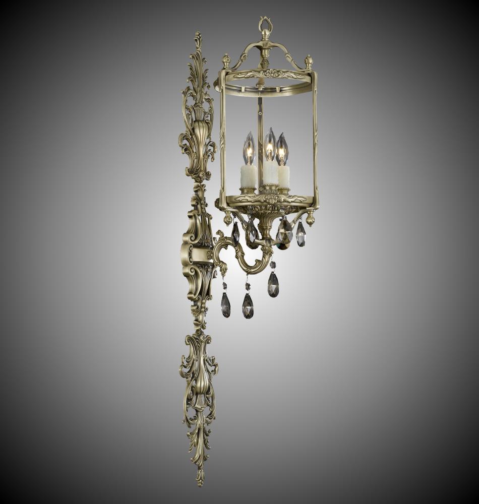 3 Light 8 inch Extended Lantern Wall Sconce with Clear Curved glass & Crystal