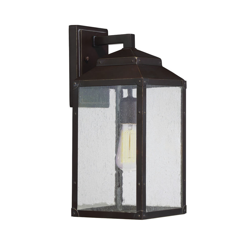 Brennan 1-Light Outdoor Wall Lantern in English Bronze with Gold