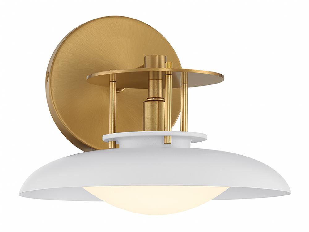 Gavin 1-Light Wall Sconce in White with Warm Brass Accents