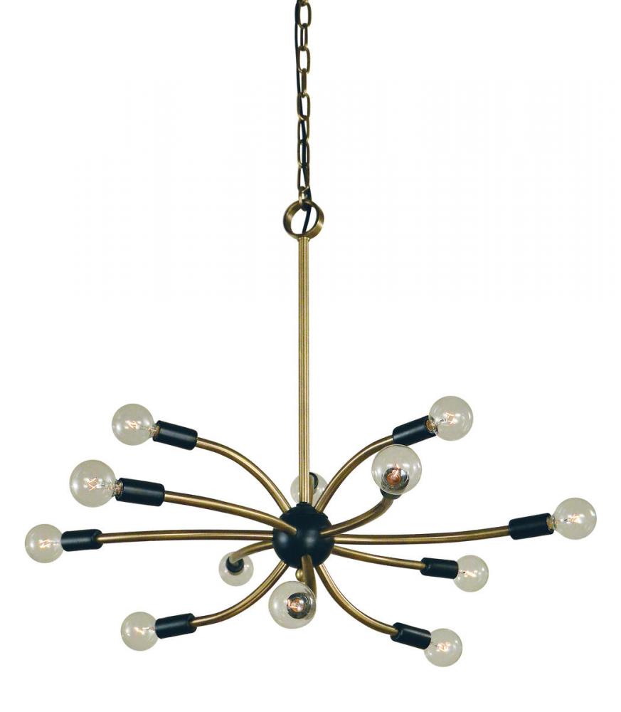 12-Light Antique Brass/Matte Black Comet Chandelier