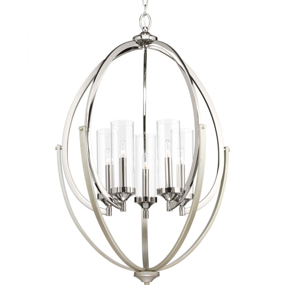 Evoke Collection Five-Light Polished Nickel Clear Glass Luxe Chandelier Light