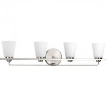 Progress P300003-009 - Flight Collection Four-Light Brushed Nickel Etched Glass Coastal Bath Vanity Light