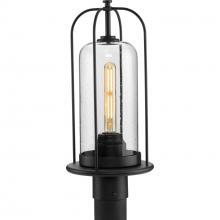 Progress P540292-031 - Watch Hill Collection One-Light Textured Black and Clear Seeded Glass Farmhouse Style Outdoor Post L