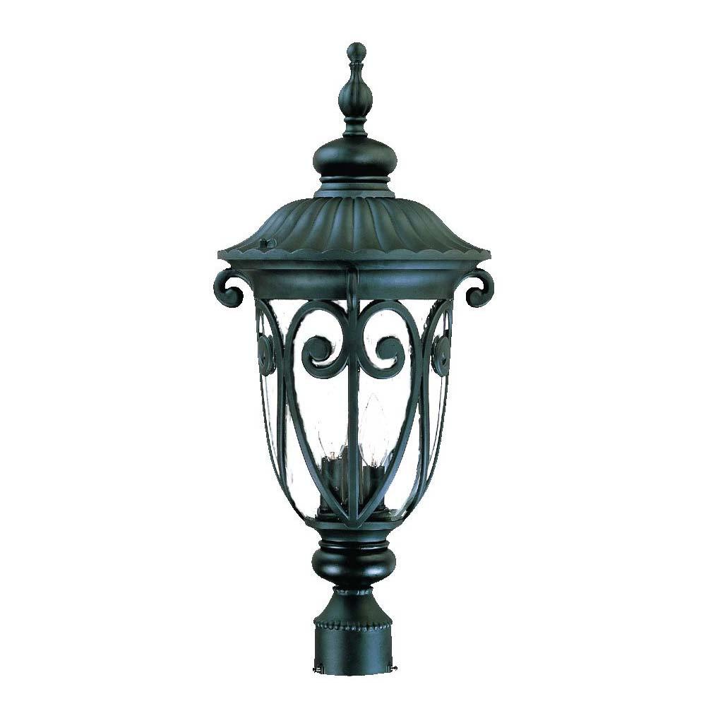 Naples Collection Post-Mount 3-Light Outdoor Matte Black Light Fixture