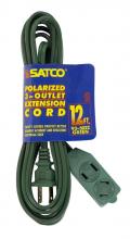 Satco Products Inc. 93/5022 - 12 Foot Extension Cord; Green Finish; 16/2 SPT-2; Indoor Only; 13A-125V-1625W Rating