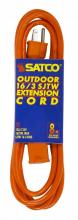 Satco Products Inc. 93/5034 - 8 Foot Orange Heavy Duty Outdoor Extension Cord; 16/3 Ga. SJTW-3 Orange Cord With Sleeve; 13A-125V;