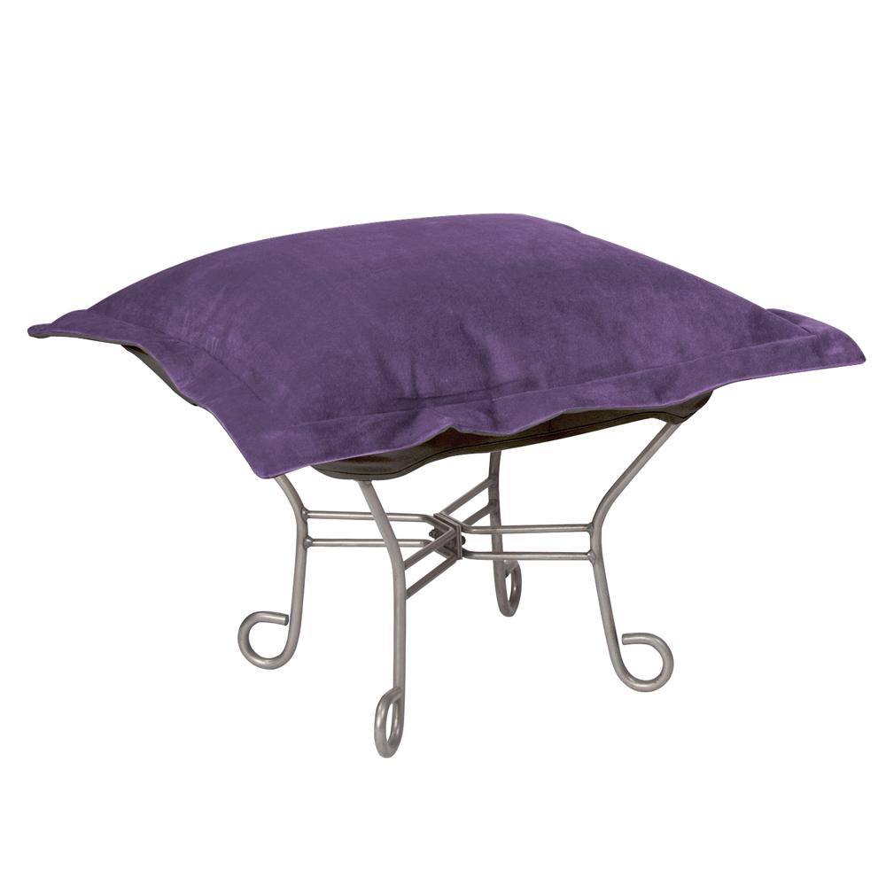 Scroll Puff Ottoman Bella Eggplant Titanium Frame