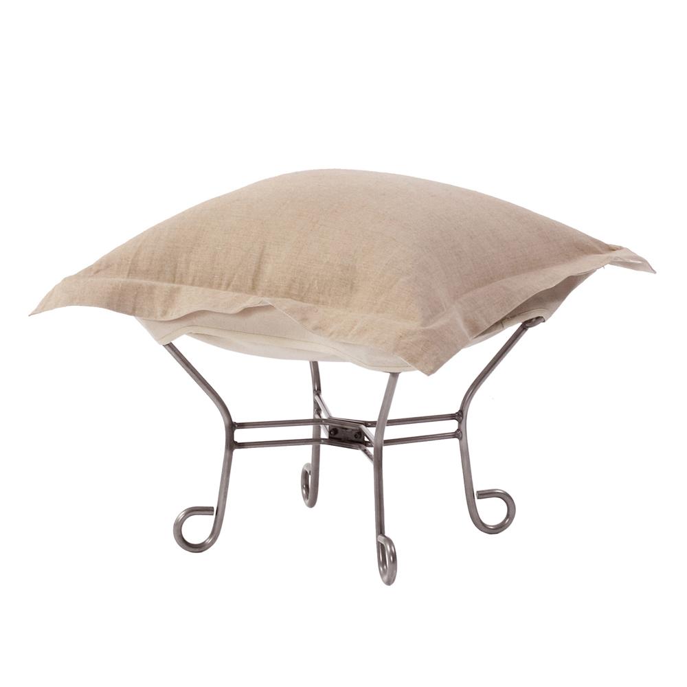 Scroll Puff Ottoman Linen Slub Natural Titanium Frame