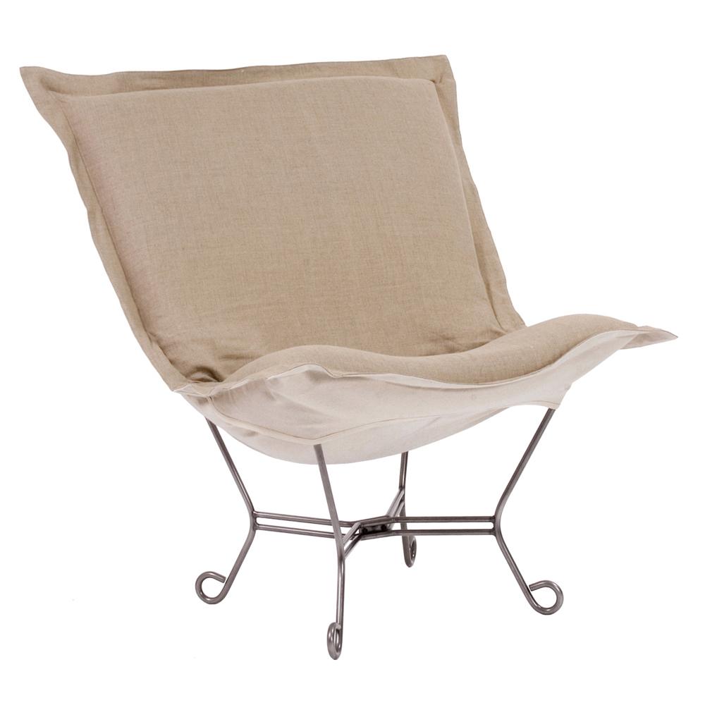 Scroll Puff Chair Linen Slub Natural Titanium Frame