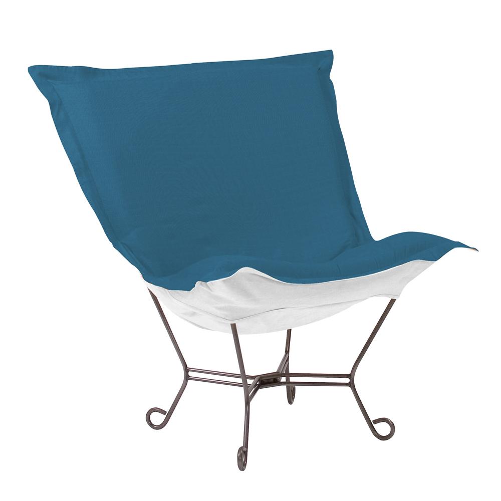 Scroll Puff Chair Seascape Turquoise Titanium Frame