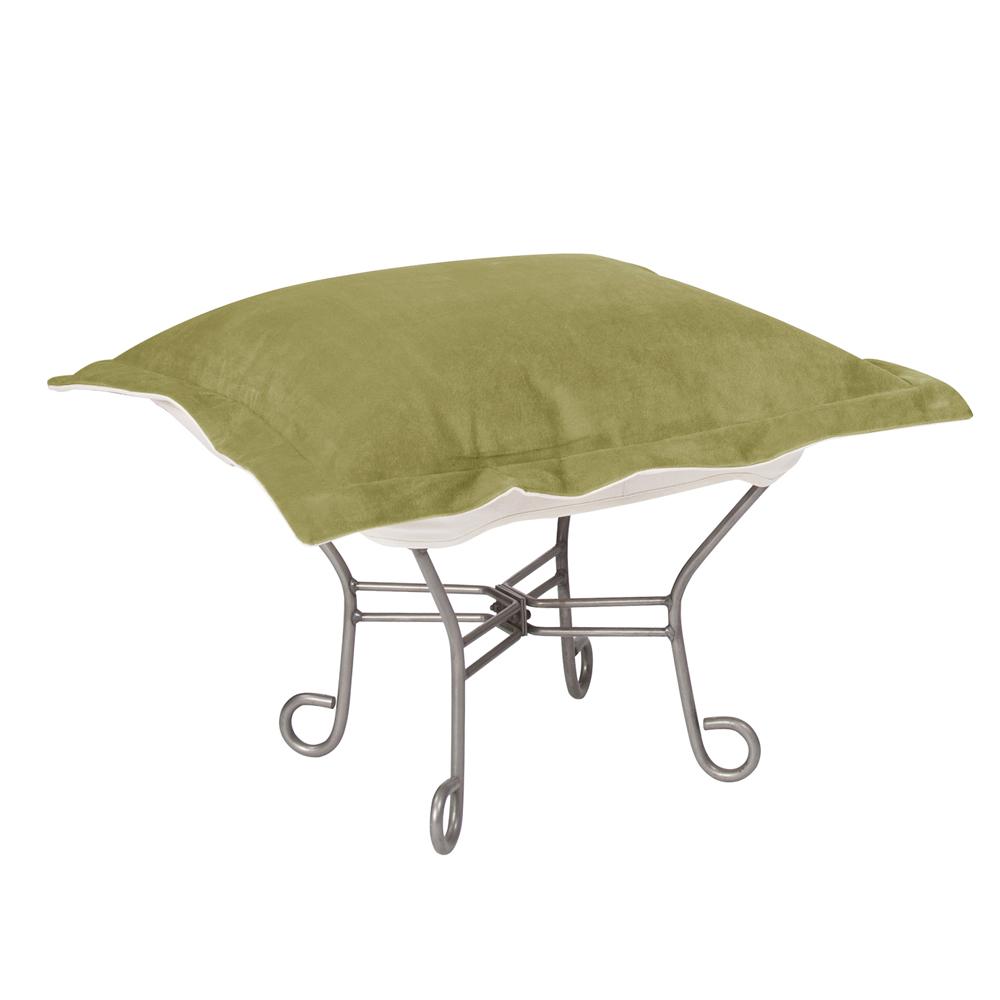 Scroll Puff Ottoman Bella Moss Titanium Frame