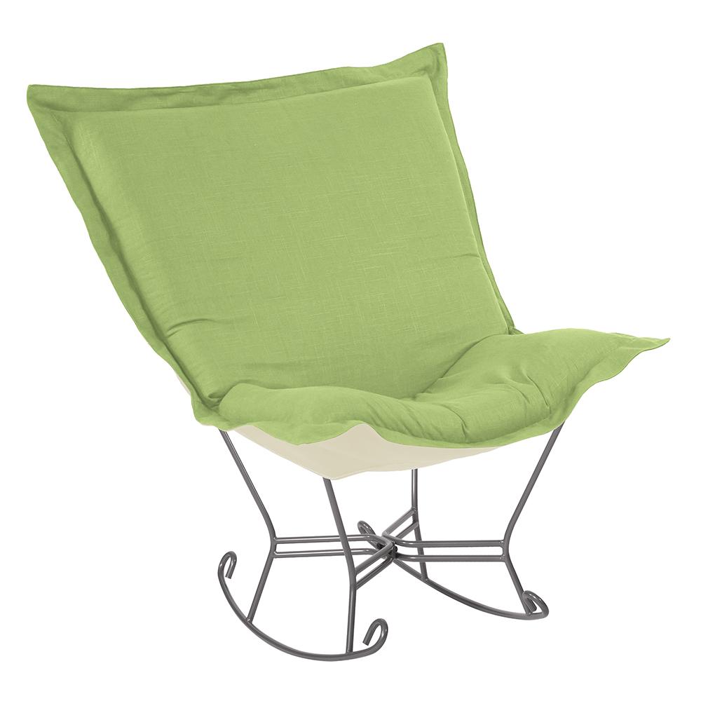 Scroll Puff Rocker Linen Slub Grass Titanium Frame