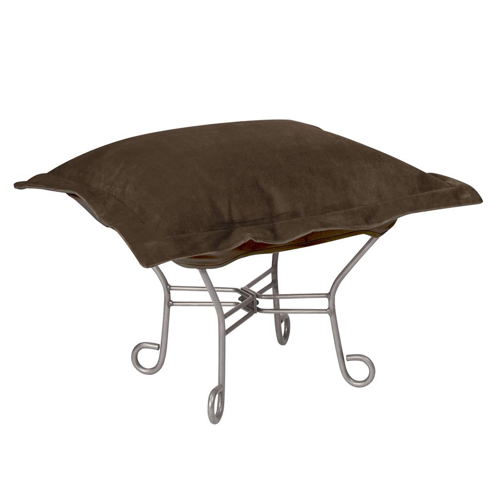 Scroll Puff Ottoman Bella Chocolate Titanium Frame