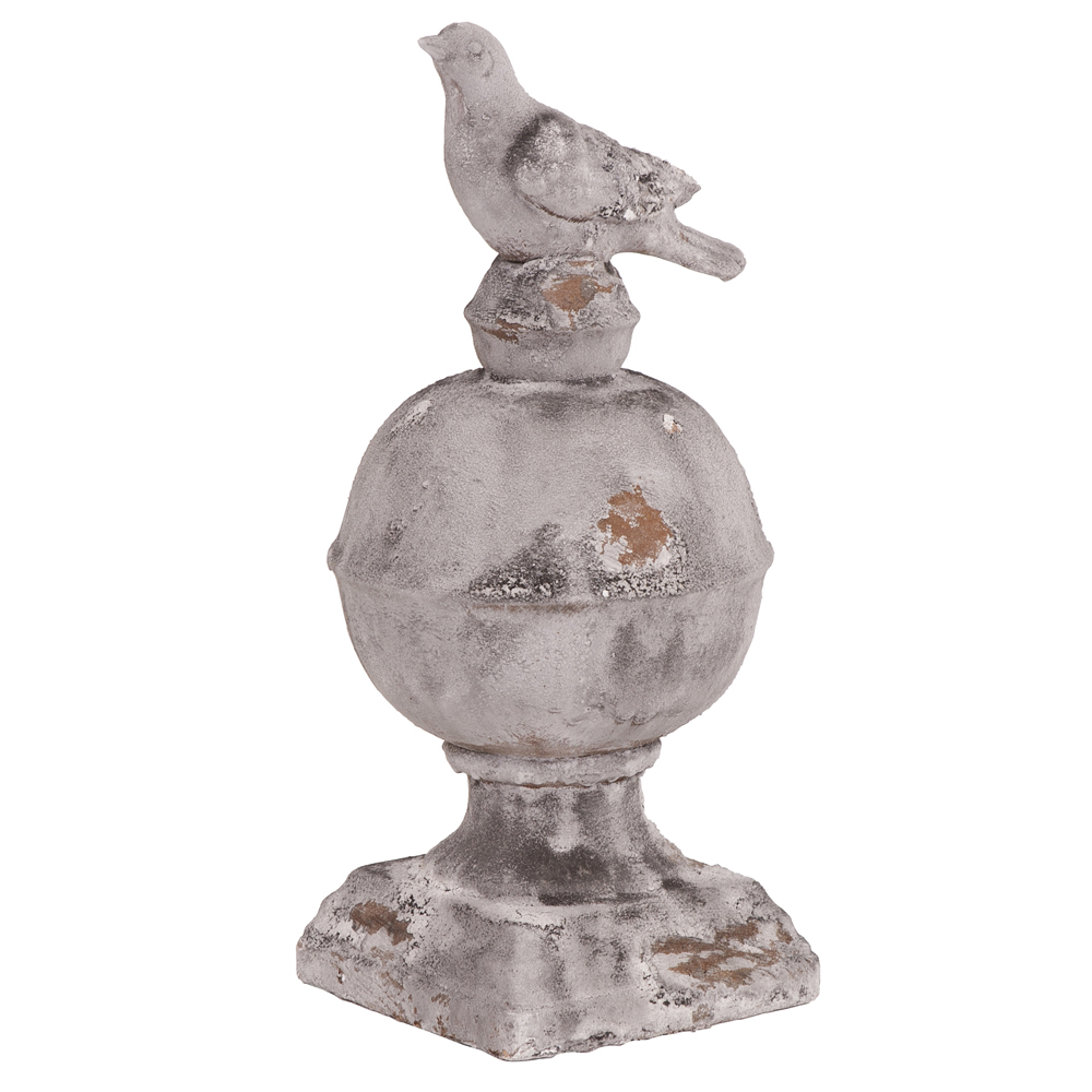 Howard Elliott Rustic Faux Stone Finial Sculpture with Bird Accent