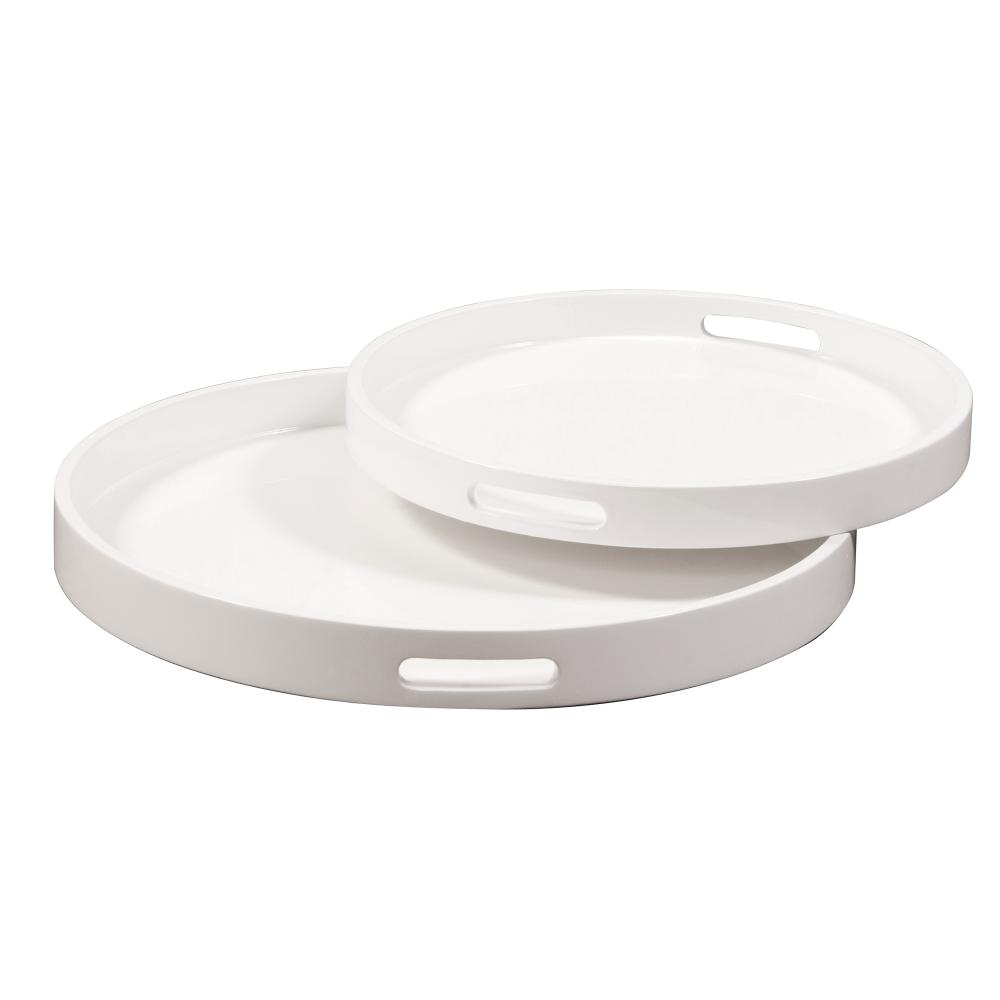 White Lacquer Round Wood Tray Set