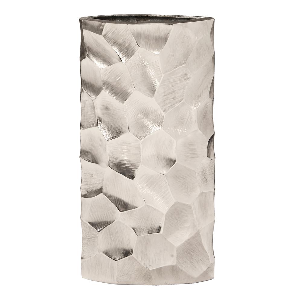 Hammered Aluminum Oval Vase Bright Silver, Large