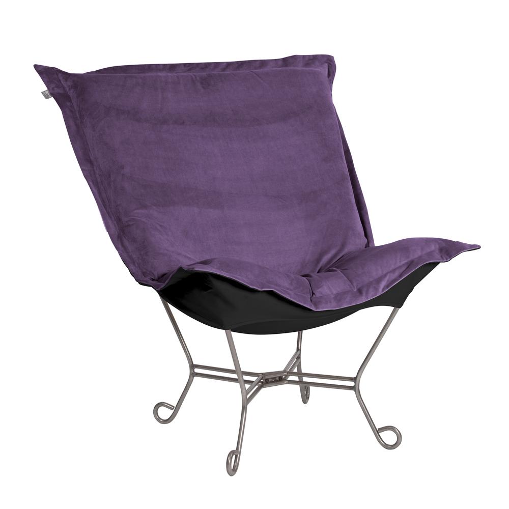 Scroll Puff Chair Bella Eggplant Titanium Frame