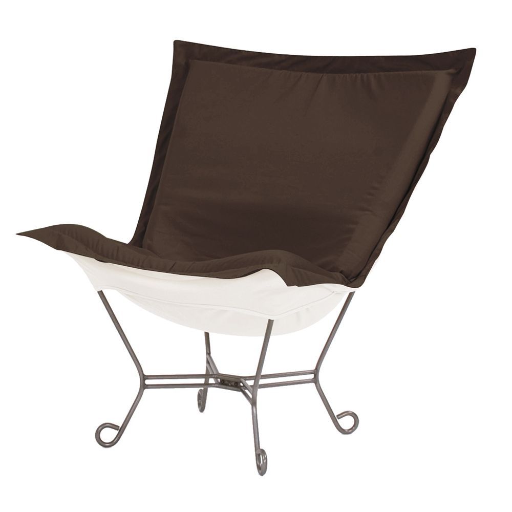 Scroll Puff Chair Seascape Chocolate Titanium Frame