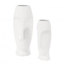 Howard Elliott 34094 - Abstract Faces Matte White Ceramic Vases (Set of 2)