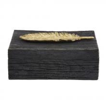 Howard Elliott 12194 - Rustic Faux Wood Box with Gold Feather Accent