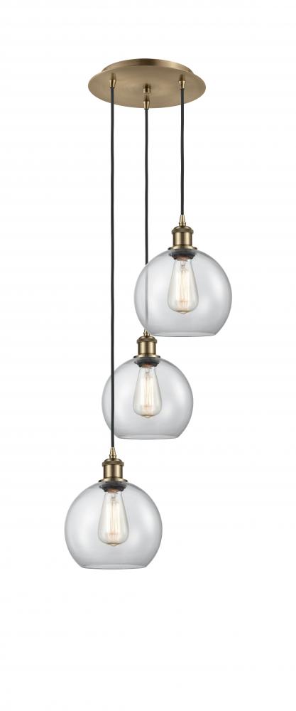 Athens - 3 Light - 15 inch - Antique Brass - Cord Hung - Multi Pendant