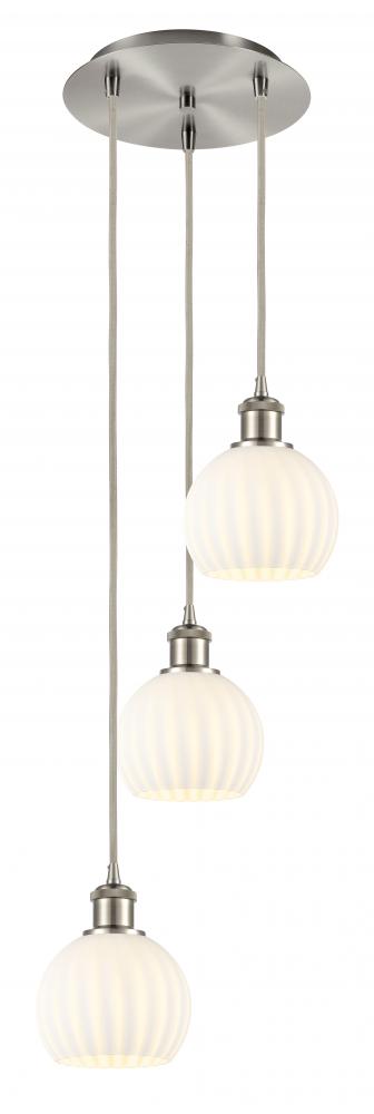 White Venetian - 3 Light - 13 inch - Brushed Satin Nickel - Cord Hung - Multi Pendant