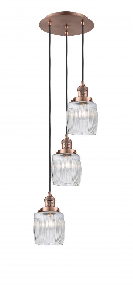 Colton - 3 Light - 12 inch - Antique Copper - Cord hung - Multi Pendant