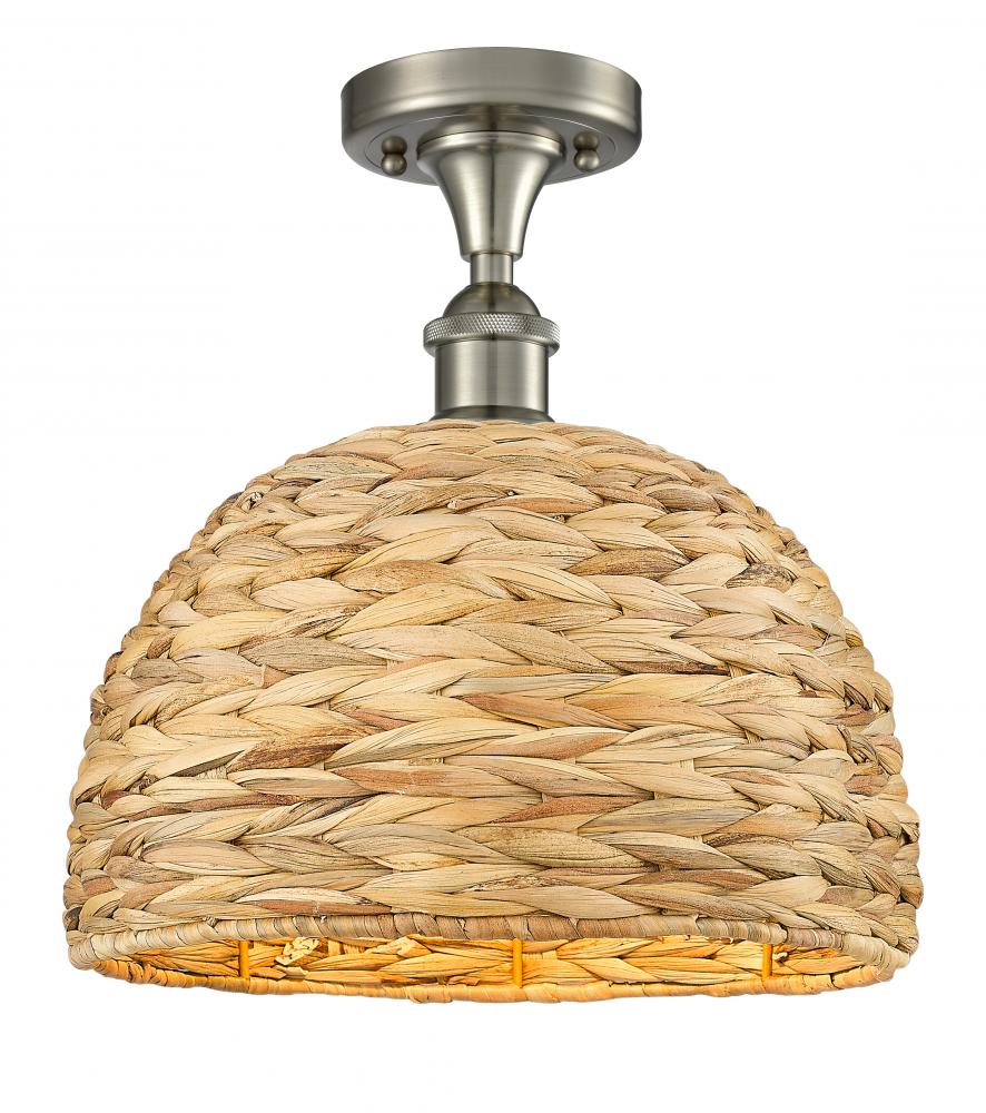 Woven Rattan - 1 Light - 12 inch - Satin Nickel - Semi-Flush Mount