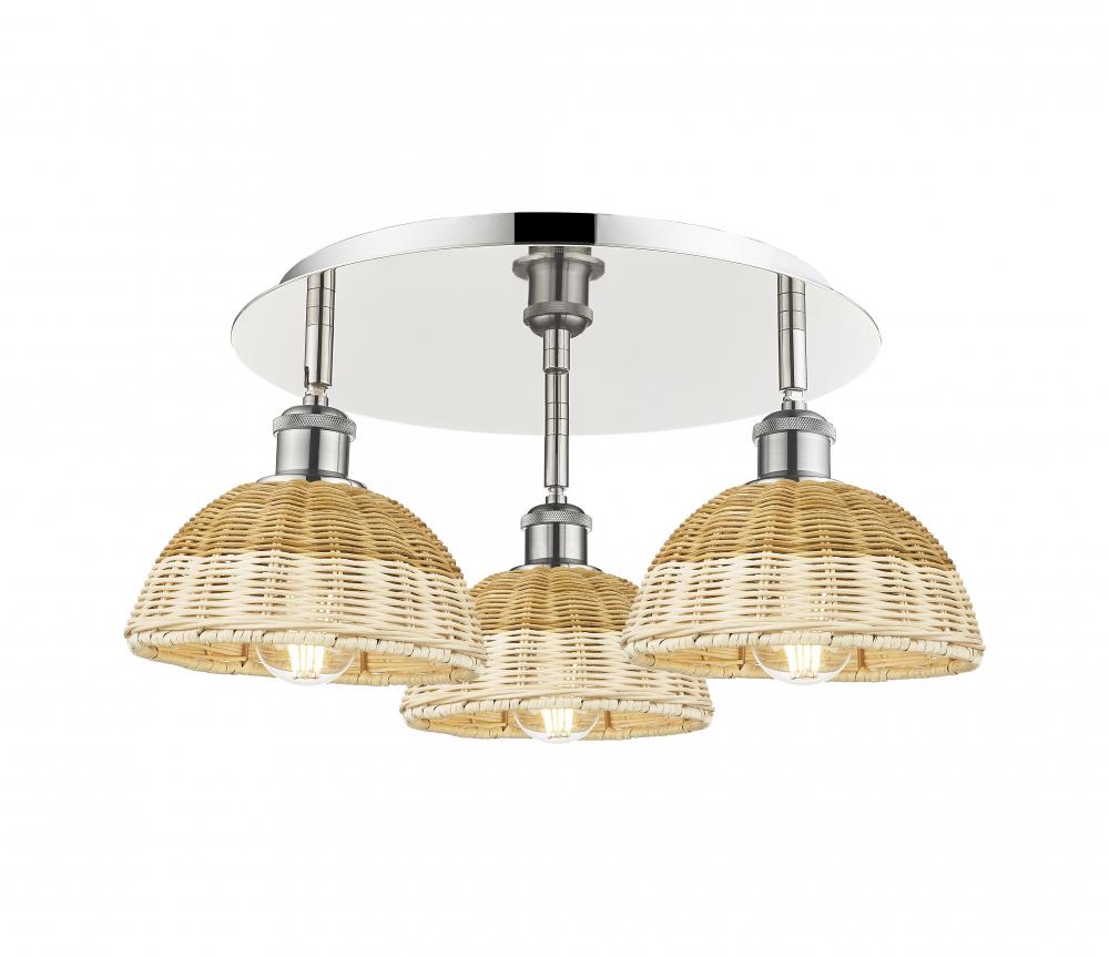 Bristol Natural II - 3 Light - 19 inch - Polished Nickel - Flush Mount