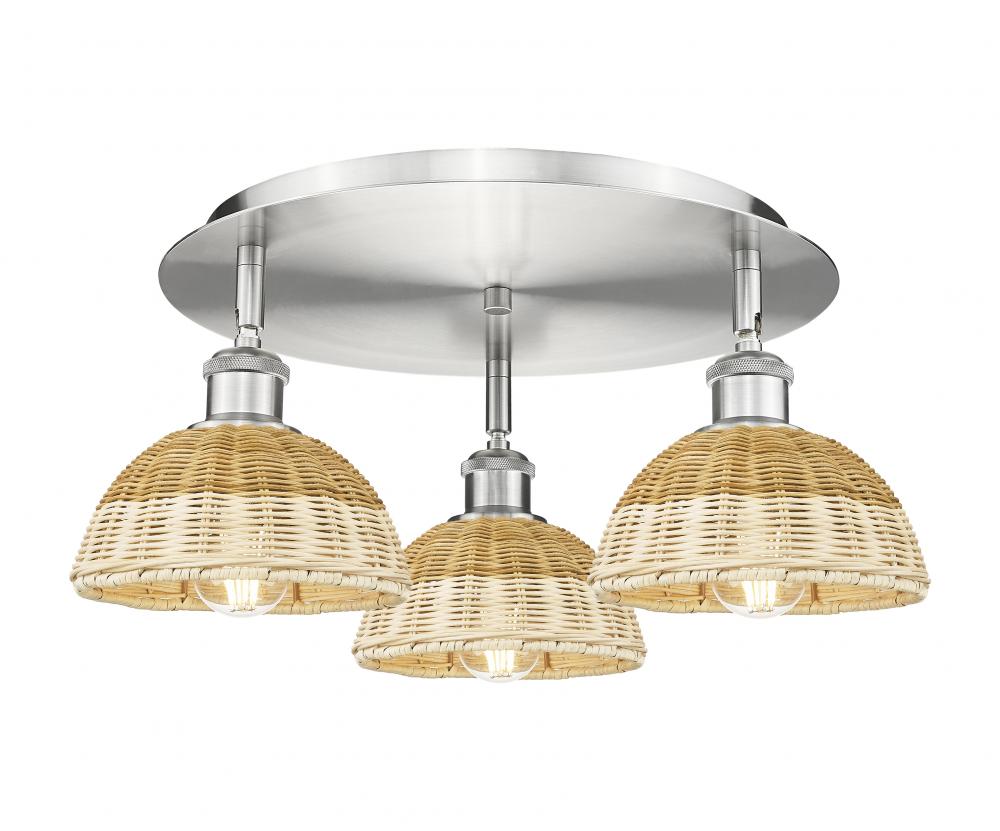 Bristol Natural II - 3 Light - 19 inch - Satin Nickel - Flush Mount