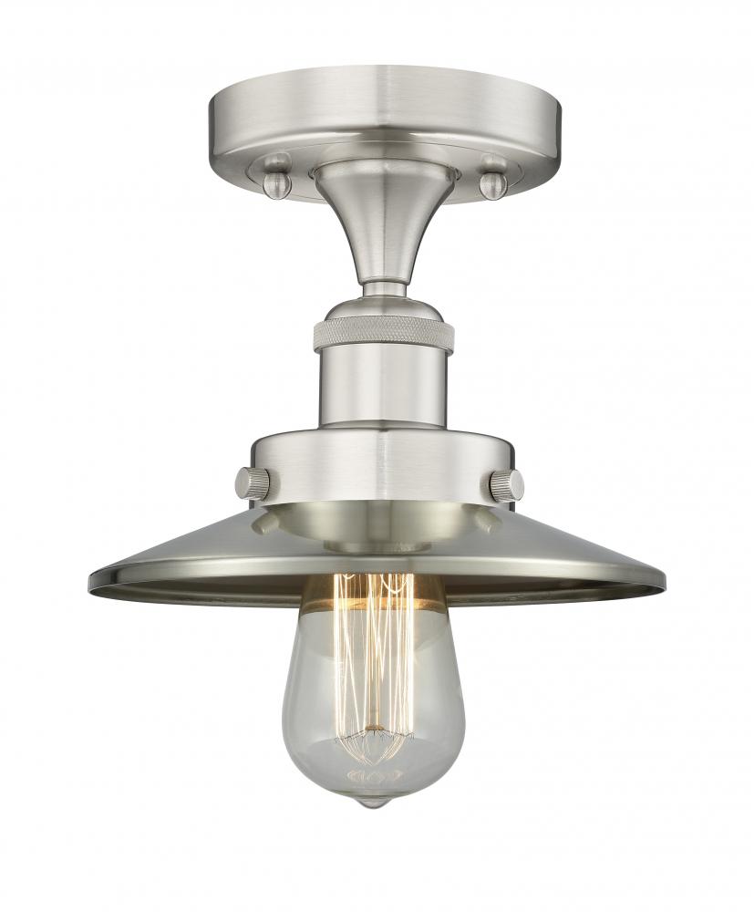 Railroad - 1 Light - 8 inch - Brushed Satin Nickel - Semi-Flush Mount