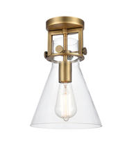 Innovations Lighting 411-1F-BB-8CL-LED - Newton Cone - 1 Light - 8 inch - Brushed Brass - Flush Mount