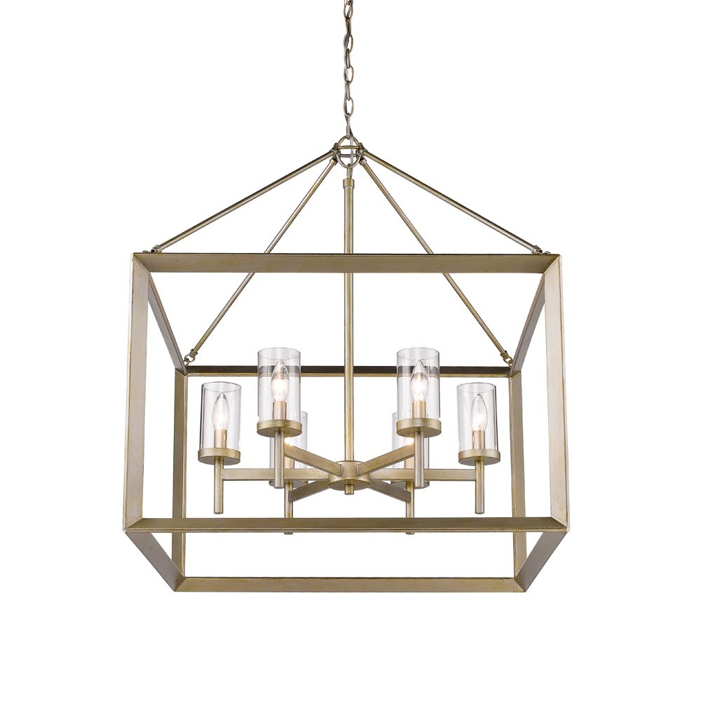 Smyth 6 Light Chandelier in White Gold with Clear Glass