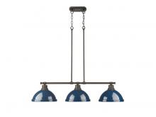 Golden 3602-3LP RBZ-NVY - Duncan 3-Light Linear Pendant in Rubbed Bronze with Matte Navy