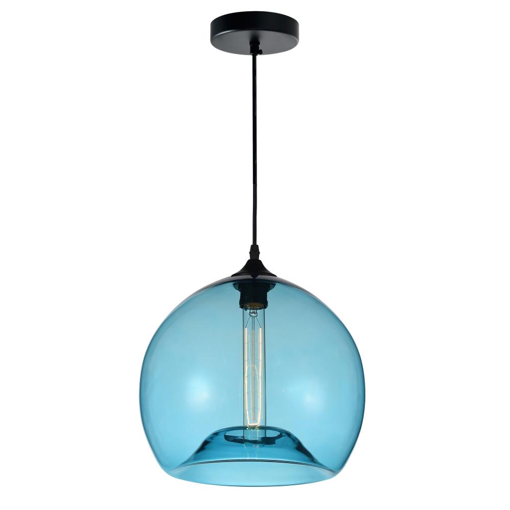 Glass 1 Light Down Mini Pendant With Blue Finish