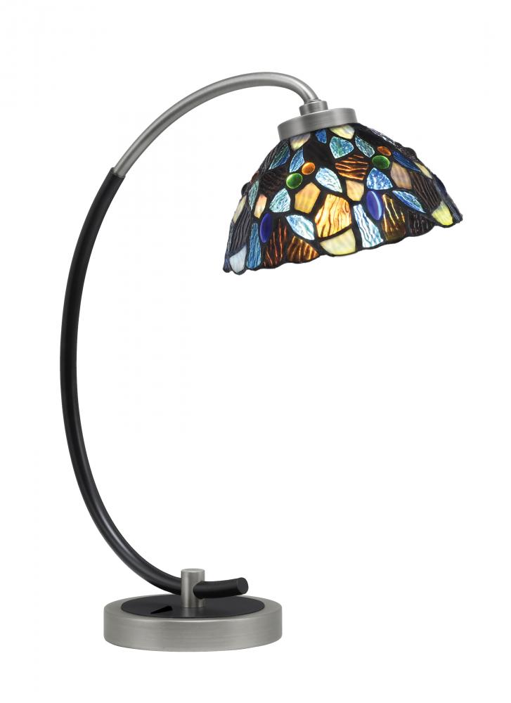 Desk Lamp, Graphite & Matte Black Finish, 7" Blue Mosaic Art Glass