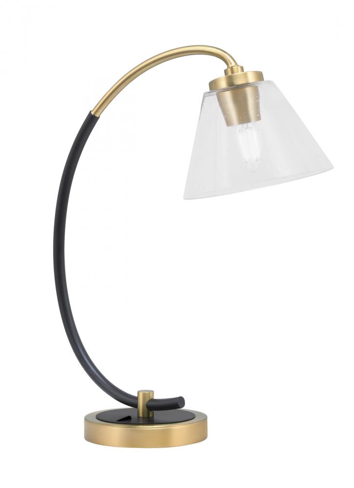 Desk Lamp, Matte Black & New Age Brass Finish, 7" Clear Bubble Glass