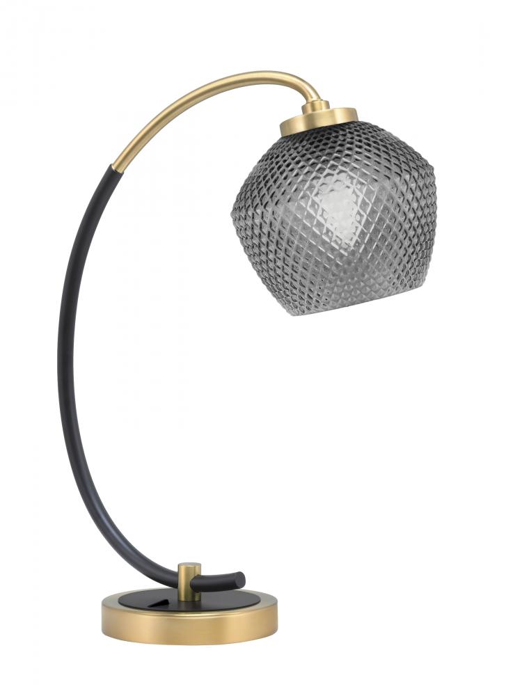 Desk Lamp, Matte Black & New Age Brass Finish, 6" Smoke Textured Glass