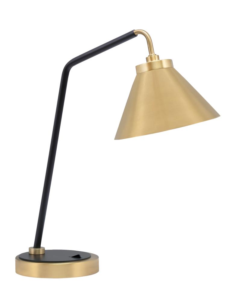 Desk Lamp, Matte Black & New Age Brass Finish, 7" New Age Brass Cone Metal Shade